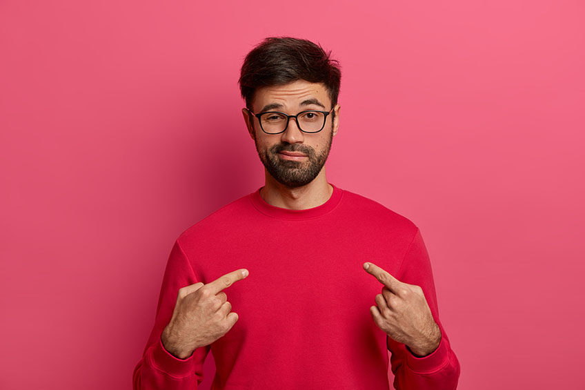 man on red background